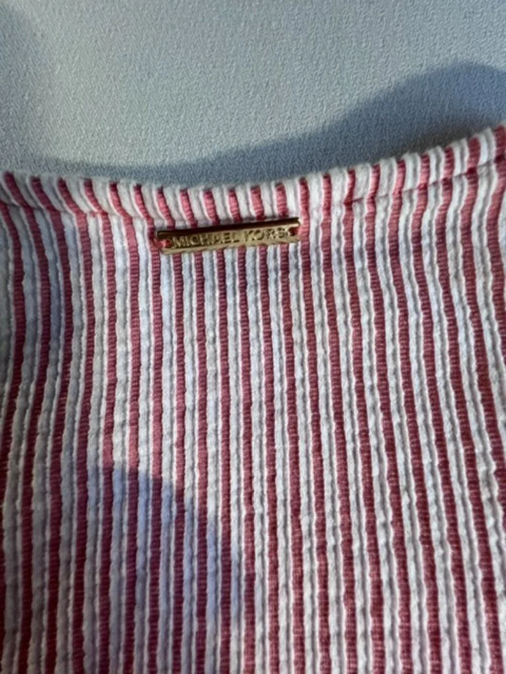MICHAEL KORS short-sleeve wrap top pink white vertical stripes v neck‎ Women's